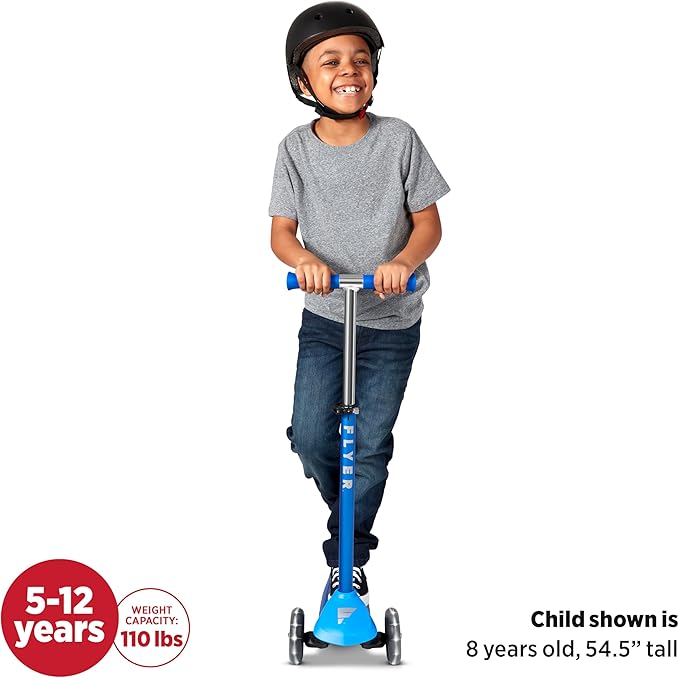 Kids Scooter, 3 Wheel Scooter, Flyer Glider Pro with Light Up Wheels, Blue, Radio Flyer Ride On Toys for Kids 5-12 Years Old, for Outdoor Riding
