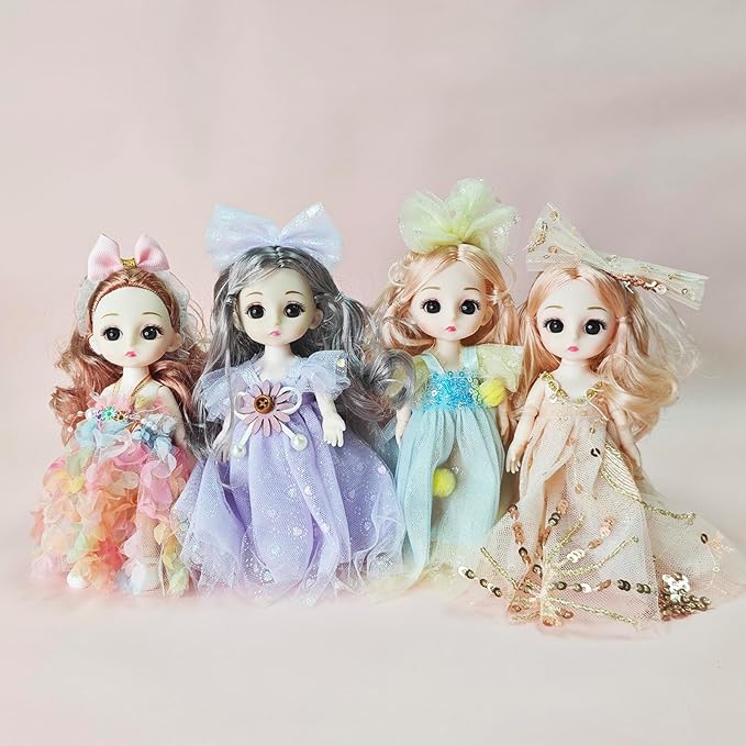 4 Pcs 6 Inch Princess Girl Mini Dolls, Small Princess Dolls, Little Girl Miniature Dolls for 3+ Year Old Girls
