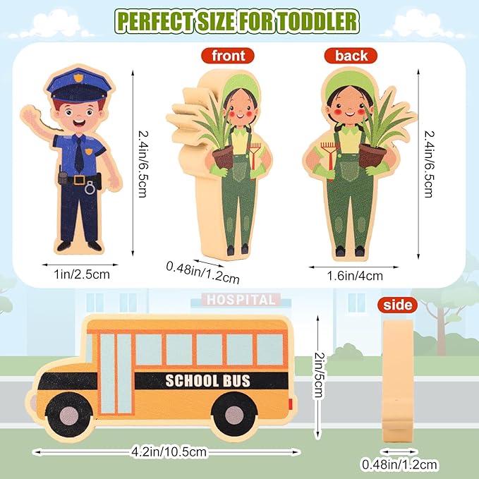 40 Pcs Wooden Community Helpers Little People Figures Occupations Wooden Blocks Professionals Kids Pretend Play Toys Multicultural Career Figurines Educational Activity Social Learning Supplies