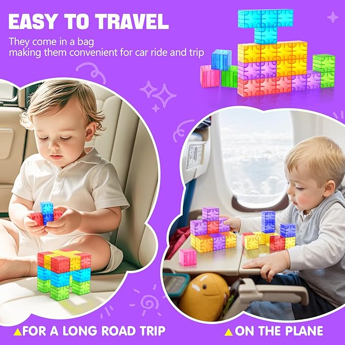 Magnetic Blocks - 32pcs Translucent Magnetic Building Blocks for Toddlers 1-3, STEM Rainbow Magnet Cubes for Kids Ages 2-4, Magnet Toys for Kids 3-5, Christmas Birthday Gifts for Girls & Boys