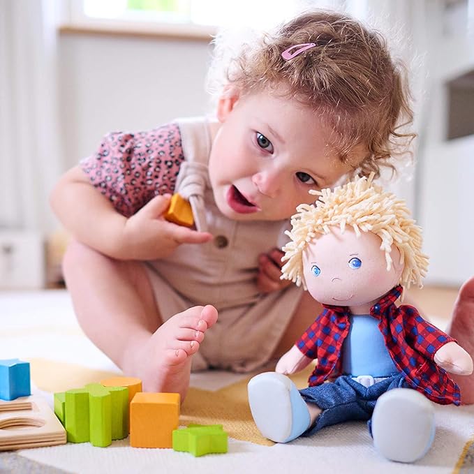 HABA Nick 12" Soft Doll - Baby Boy Doll with Blonde Hair and Blue Eyes (Machine Washable) Perfect Plush Toy for 18 Months & Up