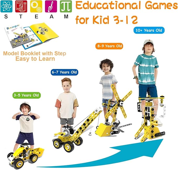 Stem Toys for 5 6 7 8 9+ Year Old Building Block Kit Stem Activities Projects Boy Toys Age 4-8 5-7 6-8 8-10 Creative Set Educational Engineering Excavator Construction Fun Birthday