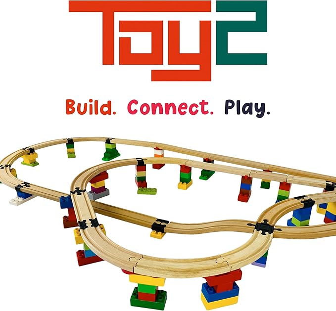 TOY2 Plastic Track Connectors for Wooden Train Set - 41 Compatible Train Connectors for Duplo & Brio Train Set Track Connectors Spare Parts for Wooden Train Track Set - Allround XL