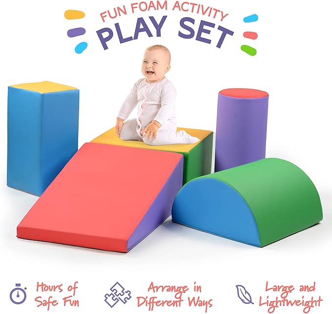 Play22 Soft Climbing Toys for Toddlers Indoor - 5 PC Baby Foam Climbing Blocks, PU Leather Gym Climb and Crawl Play Set Waterproof and Easy to Clean