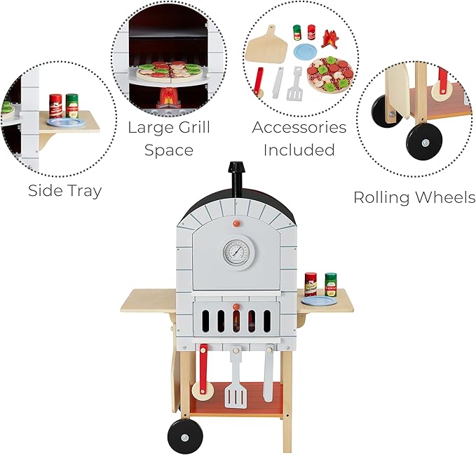 Teamson Kids My Little Helper Pizza Oven & 24 pc. Accessory Set with Cooking Utensils and Pizza Toppings