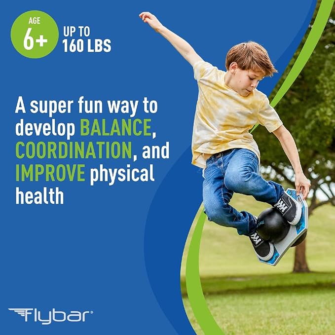 Flybar Pogo Trick Ball for Kids, Bounce Board for Boys and Girls Ages 6+, Up to 160 lbs, Includes Pump, Easy to Carry Handle, Durable Plastic Deck Indoor, Outdoor Toy Pogo Jumper,