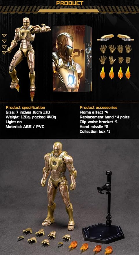 7 Inch MK21Ironman Action Figure (1/10 Scale) with Lots of Accessories,Exquisite Painting Collectible Toy