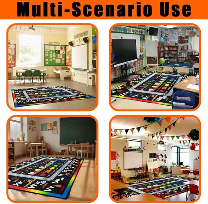 ABC Carpet,Kids Carpet for Playroom, Floor Play Mat for Kids,Preschool Rugs wtih ABC, Numbers, Animals (3' 3" x 4', Black)