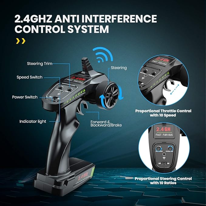 Holyton 1:10 Large High Speed Remote Control Car with LED Shell Lights, 48+ KM/H, 4WD Offroad Monster Truck for Adults & Kids, Hobby RC Truck Vehicle, 2 Battery Crawler Toy Gift for Boy