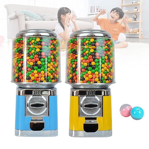 Gumball Machine, Candy Vending Machine, PC Round Gumball Dispenser, Bubble Gum Machine for Game Stores, 25 Cents Coin Operated Gumball Bank for Toy Capsules Bouncy Balls Candy
