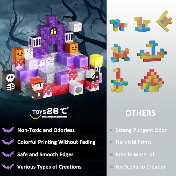 100PCS Magnetic Blocks Building Toys for Boys Girls 3+,STEM Sensory Toys for Toddlers, Magnetic Building Cube Game Sets Halloween Birthday Gift for Kids