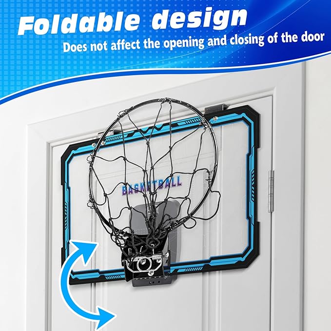 Basketball Hoop Indoor, Basketball Mini Hoop Pro Basketball Hoop Over The Door with Cool LED Lights, Boys Gifts Basketball Toys Gifts Room Accessories for Teen Boys 8-12
