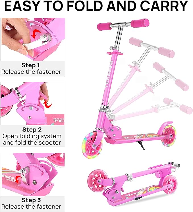 TENBOOM Scooter Toys for Kids Ages 6-12/3-5, Christmas Birthday Gifts for Girls Boys, Easy Folding Kids Scooter with 3 Levels Adjustable Handlebar