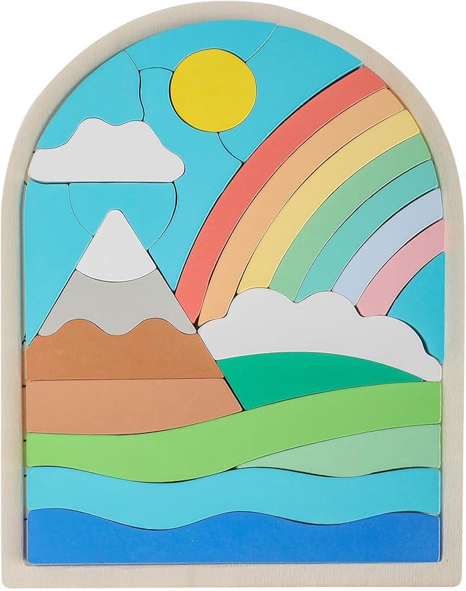 Kids Wooden Puzzles for Toddlers 3-5, Color Shapes for Ages 4-6, Montessori Toys for 3 Year Old, Great Gifts for 3+ Year Olds (Rainbow)
