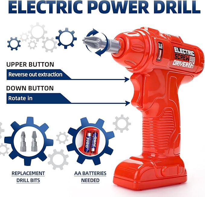 Deejoy Kids Bench with Realistic Tools & Electric Drill, 79 Pcs Realistic Toy Tools with Clothes, Toddler Learning Gift for Boys & Girls Age 3-5 (Blue) 32x26.6x14.4 in