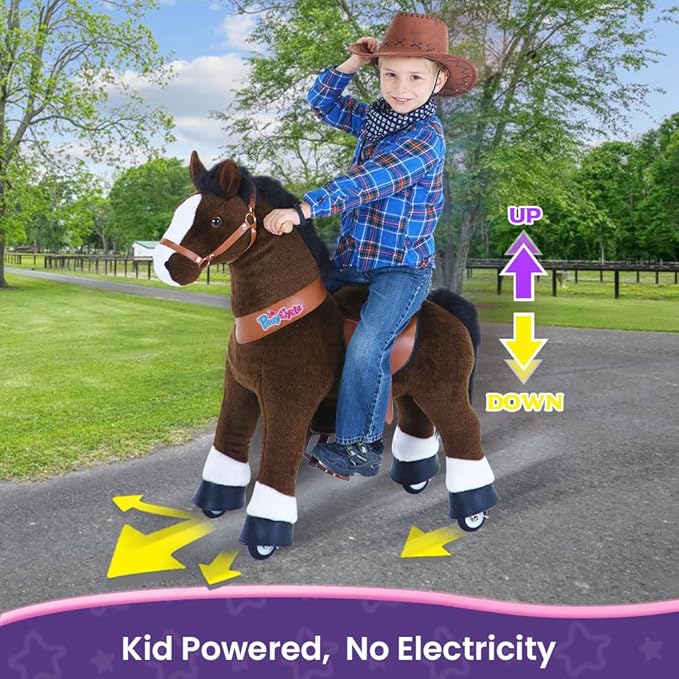 PonyCycle Ride on Horse for Kids Riding Horse Pony Toys (30" Height/Size 3) Giddy up Rocking Horse Classic Model U with Brake Plush Animal for Indoor & Outdoor Activities Chocolate Brown Ux321