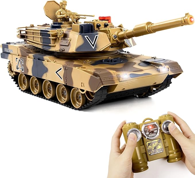 1/24 RC Tank, Remote Control US M1A2 Abrams Army Model Tank with Sound Effects, Lights and Smoke, 2.4G Military Model Toy for Kids, Perfect Birthday for Boys 6+ Years Old