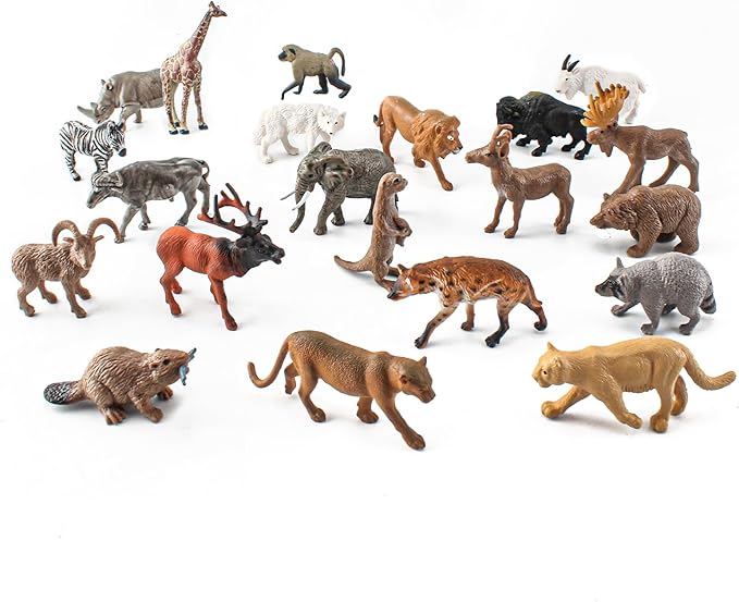21PCS Mini Wild Animals Figurines Toys Set Savanna Jungle Animals Figures Mini Party Favor Cake Topper South Africa Zoo Animals Toys for Kids