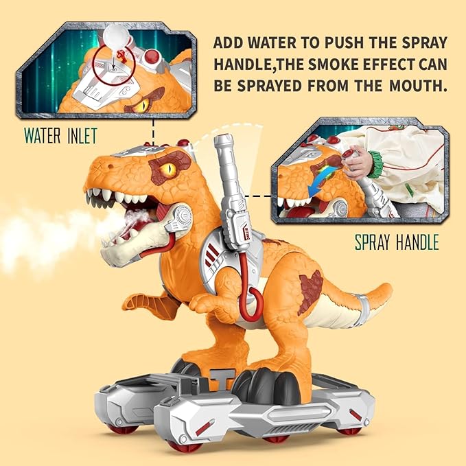 Dinosaur Ride-On Scooter for Toddlers – Electric Push & Ride Foot-to-Floor Sliding Rideable Toy with Music, Lights, Mist Spray for Boys & Girls - Orange (Orange)