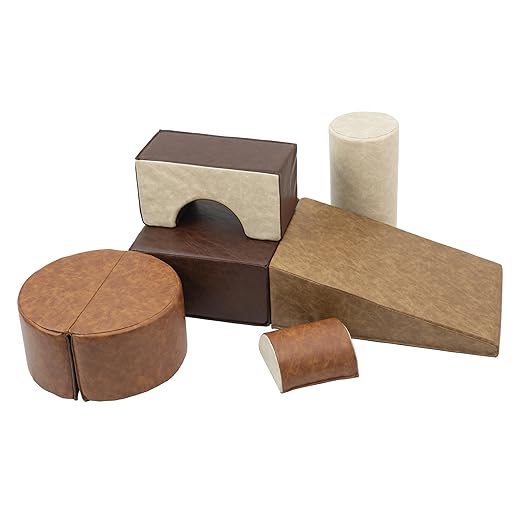 FDP Rustic Kid Playtime and Climb Soft Foam Playset for Infants, Toddlers 10m-2yrs; Climber and Block Play, Learn Gross Motor Skills at Home or Daycare (6-Piece) - Distressed Assorted, 12364-DA