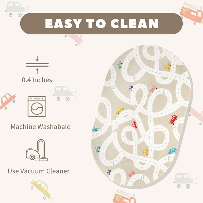 LIVEBOX Road Traffice Kids Rug, 3'x5' Floor Mats for Kids Room, Non-Slip Machine Washable Rugs for Playroom, Soft Fun & Learning Rug Children Car Carpet for Nursery Daycare Classroom