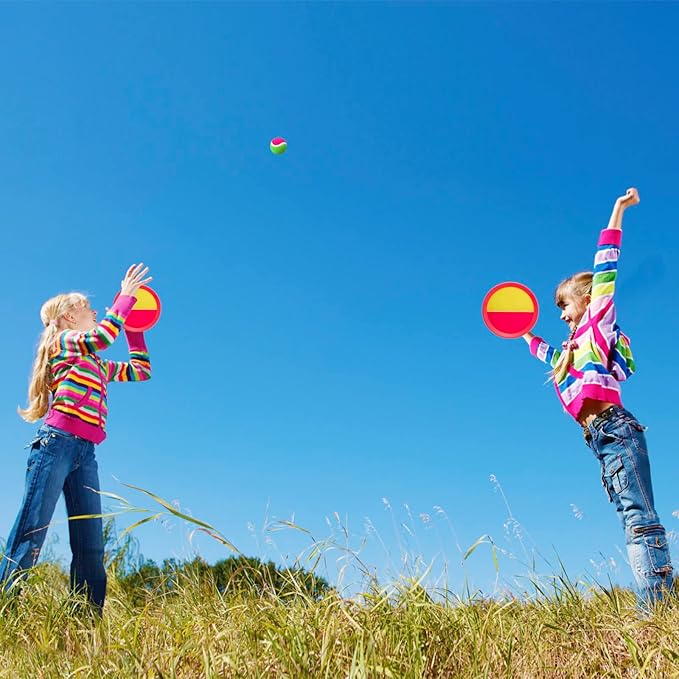 Outdoor Games for Kids - Toss and Catch Ball Set with 4 Paddles, 4 Balls, and 1 Storage Bag, Yard Games for Boys and Girls, Ages 4-8