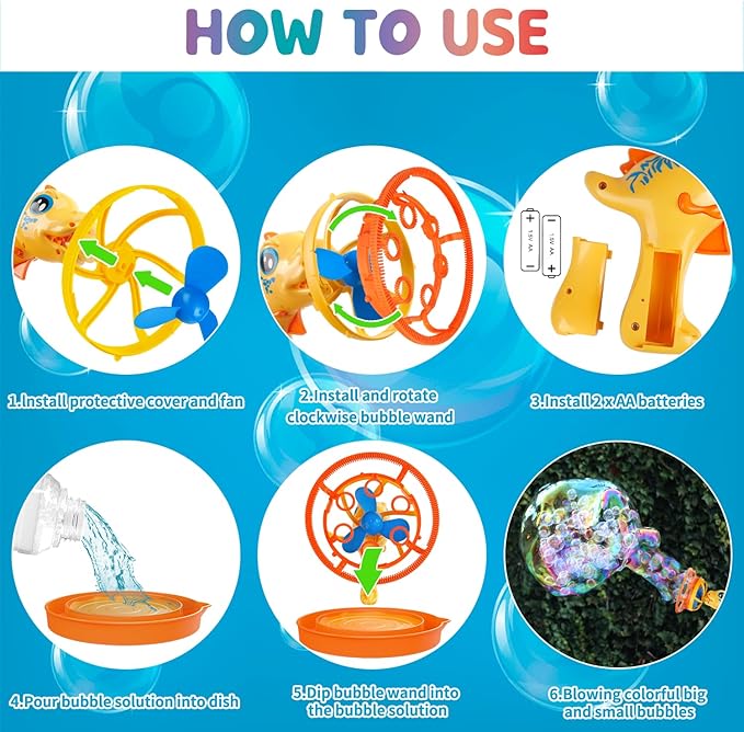 Bubble Gun Bubble Machine Dinosaur Bubble Blower Toy for Kids and Toddlers Bubble in Bubble Gun Party Favors Birthday Christmas Easter Gift for 3 4 5 6 7 8 9 Years Old Boys and Girls (Yellow)