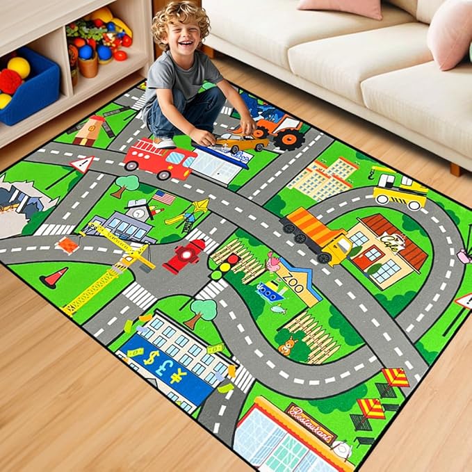 Car Rug - Car Rugs for Kids Toy Cars City Life Car Road Rug for Kids Car Track Rug Car Carpet for Kids Boys Girls Playroom Living Room Bedroom Classroom, 4'5''×6'