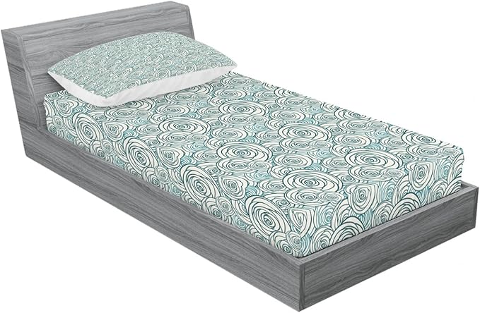 Ambesonne Rose 2 Pack Fitted Sheet & Pillow Sham Set, Doodle Outlines of Flowers, 4 Pcs Bedding Decor, Package Contains 2 Twin Size Fitted Sheets & 2 Pillow Covers, Dark Teal Teal and Cream