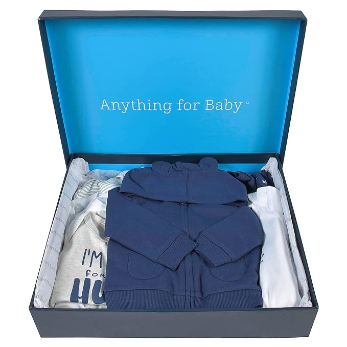 Gerber Baby 8-Piece Clothing Gift Set (5Pk Bodysuits 2Pk Pants & 1Pk Hooded Cardigan), Blue, Newborn
