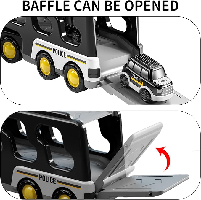 TEMI Police Trucks Boy Toys for 3-5 Year Old Toddlers - Toys for 3 4 5 6 7 Years Old Transport Vehicle Carrier Truck, Boy Trucks Toy Sets, Kids Toys Boys 3-5, Toys for Boys Girls Aged 4-6 5-7