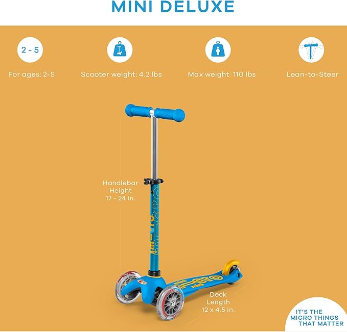 Micro Kickboard - Mini Deluxe - Three Wheeled, Lean-to-Steer Swiss-Designed Micro Scooter