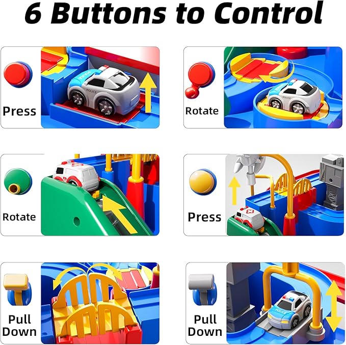 TEMI Boys Toys Car Track, Kids Race Track City Adventurous Car Toy for 3 4 5 6 7 Years Old Boys Girls - Car Toys with 3 Cars, Car Track Toys for Boys Age 3, Birthday Gifts Toys for Boys 3-5 Years Old