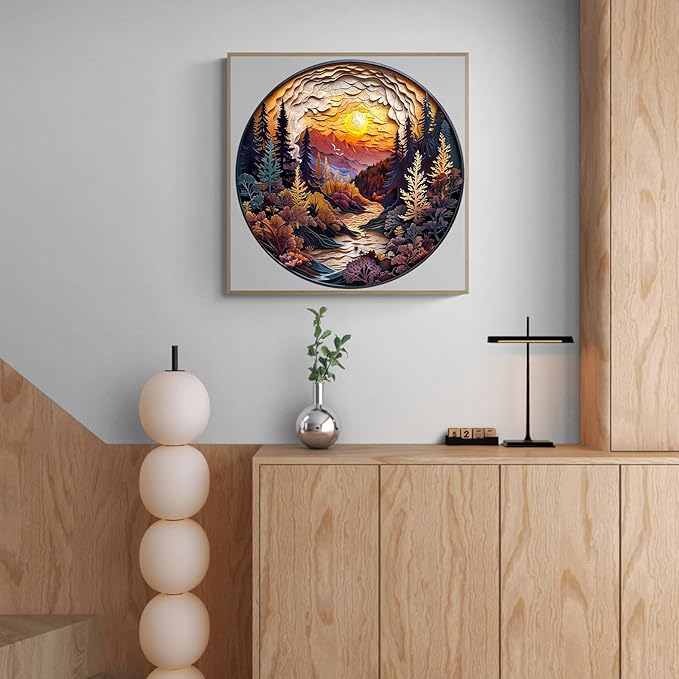 Wooden Puzzles for Adults, 3D Sunset Forest (M-200pcs) Wooden Jigsaw Puzzles Kids, 11.4 * 11.4in Unique Shaped Animal Wood Puzzles, 3D Vision Flat Puzzle Family Games