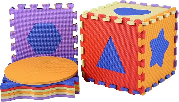 Foam Play Mat for Kids,25Pcs Square Interlocking Puzzle Floor Mat,Baby Play Mat Floor Mat Foam Puzzle Playmat for Toddlers with Fence(Shape-CSH028