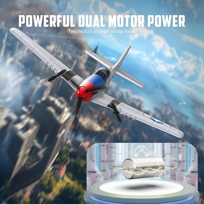 VOLANTEXRC RC Plane 3 Channel Remote Control Airplane Fighter Toys, 2.4GHz 6-axis Gyro Stabilizer RTF Glider Aircraft Plane, Easy to Fly for Adults Kids Beginners Boys (P-51D Mustang)