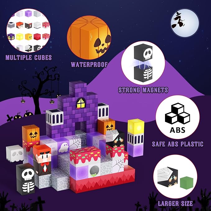 100PCS Magnetic Blocks Building Toys for Boys Girls 3+,STEM Sensory Toys for Toddlers, Magnetic Building Cube Game Sets Halloween Birthday Gift for Kids