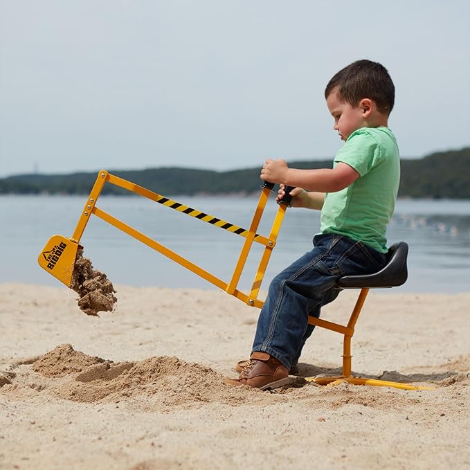 Big Dig Excavator Ride-On Toy Set w/Safety Vest & Helmet for Kids Ages 3+, Yellow