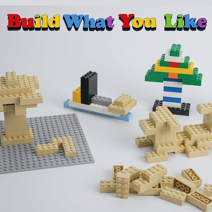 500 Piece Classic Building Bricks and 1 Gray Baseplate, 2x4 Bricks Bulk Creative Building Toys, Blocks Bulk for Kids Ages 6+, Sand