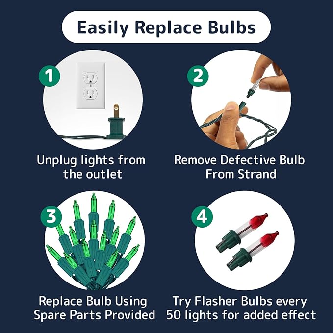 PREXTEX 100 Count Green Christmas Lights - 20 ft Warm Twinkle String Lights with Green Wire for Indoor and Outdoor Holiday Decor, Christmas Trees, Patios and More