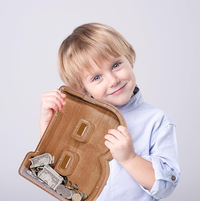 Personalized Wooden Letter Piggy Bank for Kids Larger Letter Piggy Bank for Boys and Girls Initial Coin Bank Customized Piggy Bank Perfect Wood Kids Money Bank for Birthday and Festival