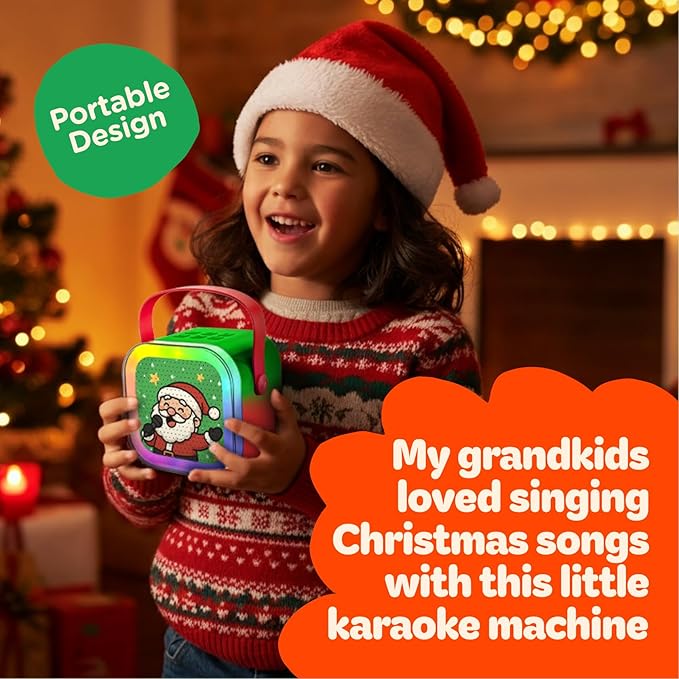 Move2Play, Christmas Karaoke Machine | Includes 8 Christmas Songs | Includes 2 Microphones | Bluetooth Wireless Music Player | Holiday Toy for Girls & Boys | Stocking Stuffer Idea