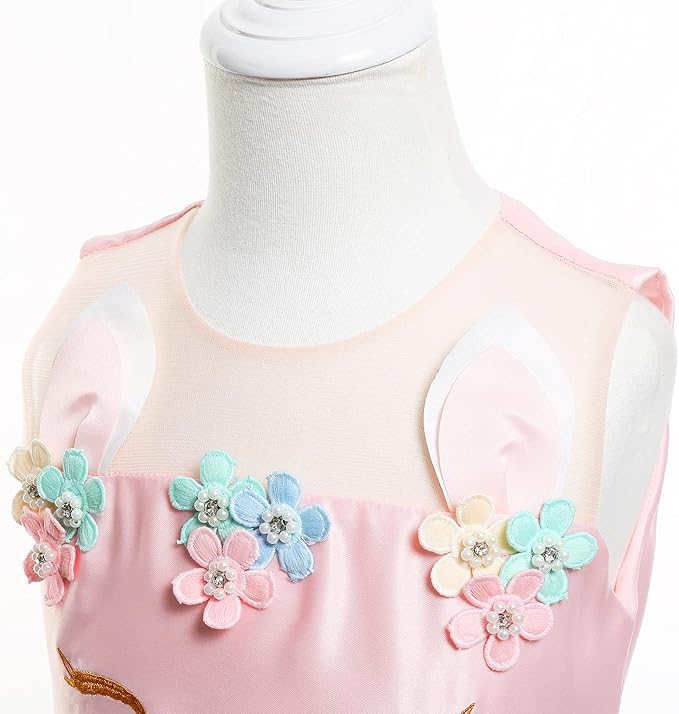 Unicorn Dress for Girls Unicorn Costume Pageant Princess Party Birthday Long Gown with Unicorn Headband & Necklace