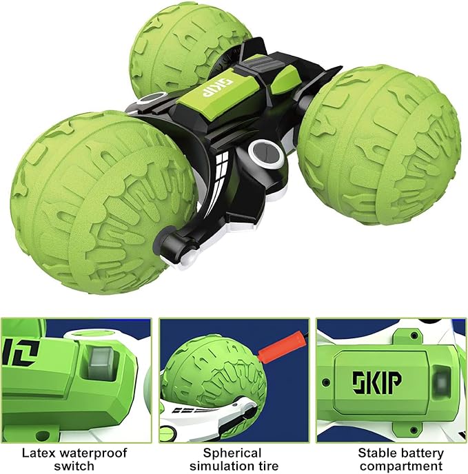 UNIQUE KIDS 1: 12 Waterproof Amphibious 360° + 360° Flip RC Car | Durable Inflatable Wheels | All-Terrain Water & Land Toy | 2.4 GHz for Kids 6-12 Years (Blue)