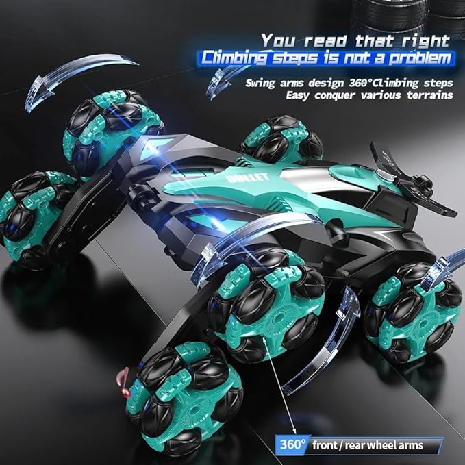 Spray 6 ruedas Rc Stunt Car Pulverización 360 grados Flip Rotating Drift Doble cara Rc Cars Juguetes de Control remoto LRE (Blue)
