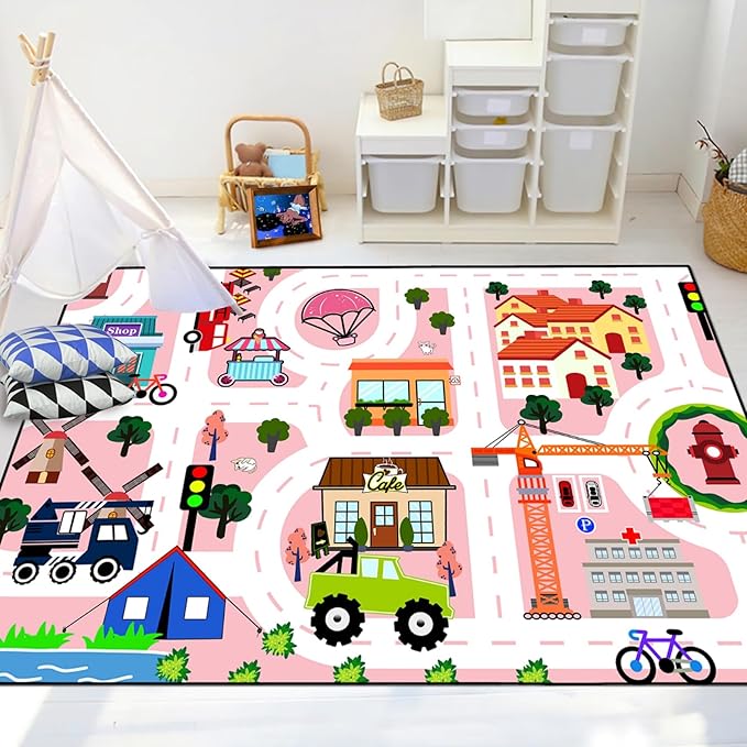 Kids Carpet City Play Mat - Cars Rugs for Boys Room Road Rug for Kids Car Track Rug for Bedroom Car Mat for Kids Toy Cars, 5x7 Feet