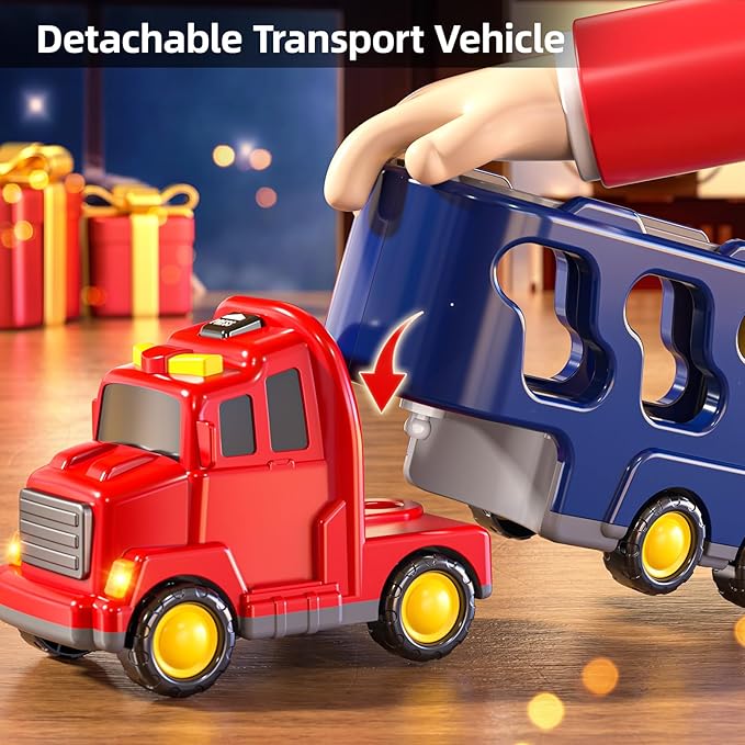Truck Toys Sets for 3-6 Years Old Boys - Friction Powered Cars for Kids 3-5, Transport Carrier Vehicle Toys, Sound and Light Effect, Birthday Gifts for Toddlers 4-6