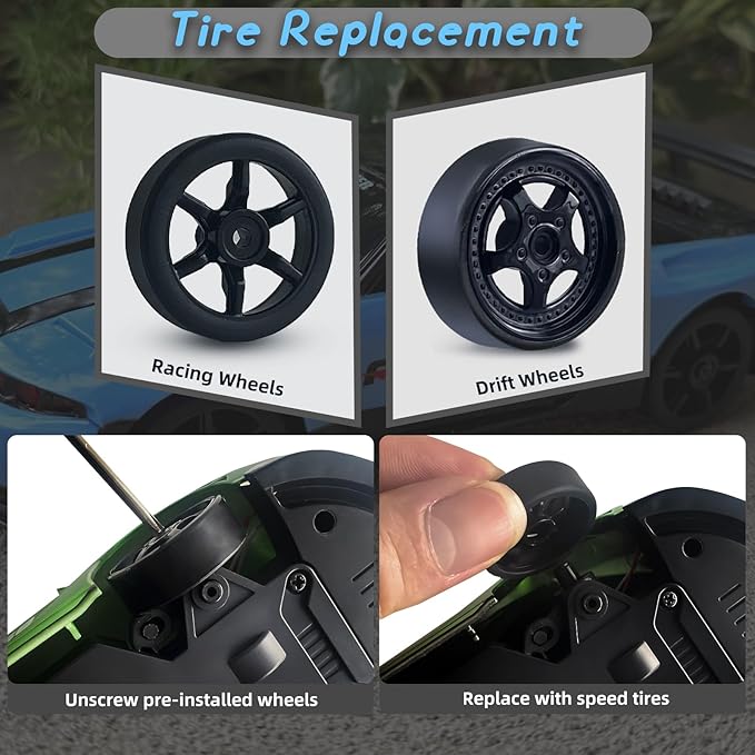 1/24 4WD High Speed RC Car with LED Light, Two Rechargeable Batteries and Drift Tires, RC Car for Kids and Adults, Blue
