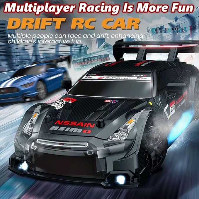 1:24 Scale RC Drift Car 4WD 2.4GHz 30KM/H High Speed Racing Sport Toy Car with LED Lights, Racing and Drift Wheels (8607-White)