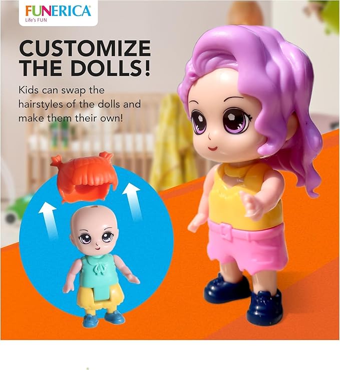 FUNERICA Dollhouse People Figures Playset - Dollhouse Family Little Play Figurines Doll House Accessories Toys -(Family Figures with Car, Pets, Doctor & Nurse)